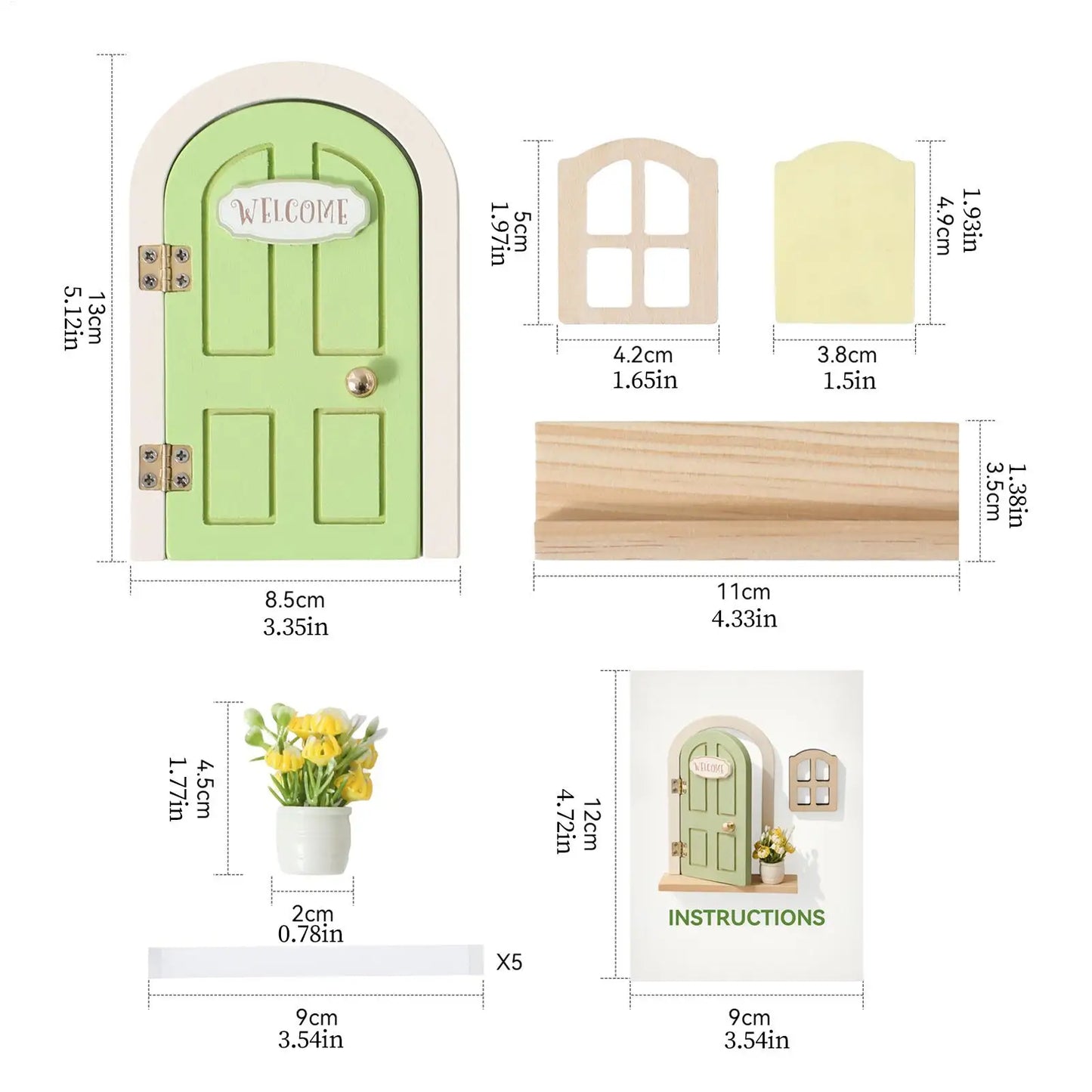Miniature Fairy Garden Door Wooden Wall Decoration Creative DIY Craft for Kids Room Playhouse Nursery Princess Theme Decor