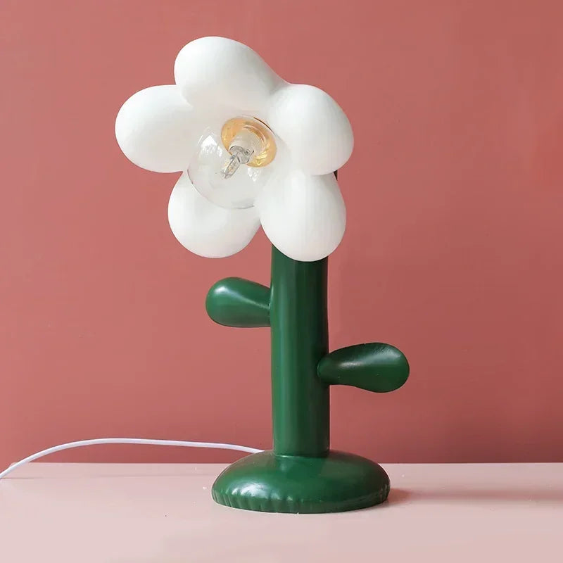 Flower Children's Room Decor Table Lamp Green Resin Desk LED Lighting Fixture Living Shop House Atmosphere Light table