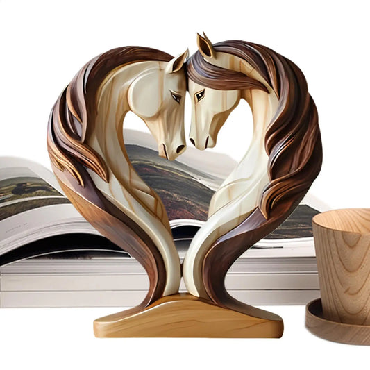 2D Wood Horse Room Decor Horse Statues Home Decor Snuggle Pose Animal Sculpture For Workplace Exhibition Hall Shelf Living Room