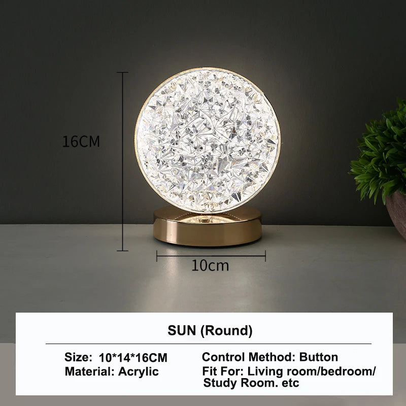 Room Home Decor Bedroom Crystal Touch Dimming Night Light Girls  Aesthetics USB Bedside LED Ambient Table 3d Moon Lamp