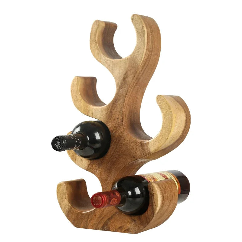 Thai Style Coral Wood Wine Rack Carving Ornament Artistic Living Room Decor Study Cabinet Household Decoration