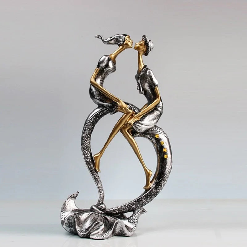 Elegant Romantic Couple Sculpture, Resin Craft Creative Living Room TV Cabinet Bedroom Decor, Modern Home Deco