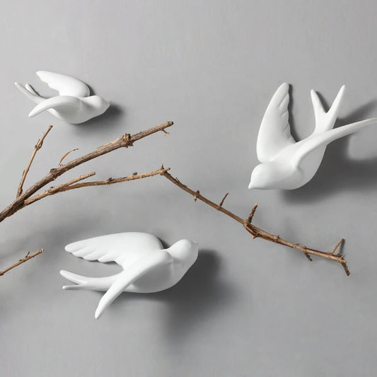 Modern Creative Minimalist European-style Room Living Room Hotel Background Wall Soft Ceramic Wall Ornaments 3D Bird Decoration