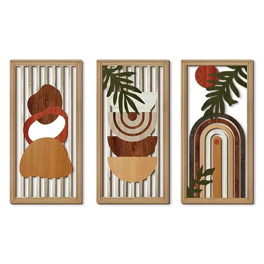 Modern Line Hollow Wooden Art Wall Decor Abstract Geometric Wall Sculptures Banana Leaves Bohemian Wall Art Decor