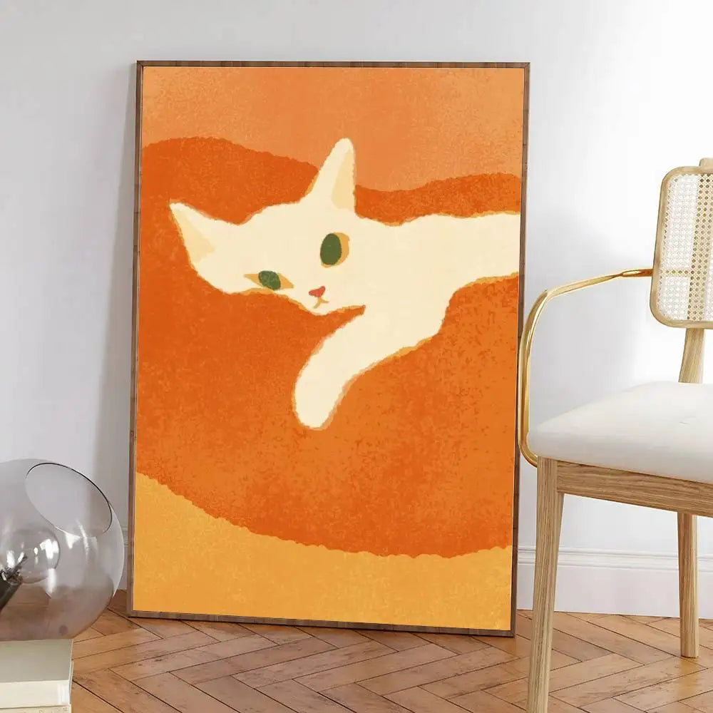 Colorful cute cat in the room Canvas Poster  Waterproof Coffee House Bar fashion Room Decor