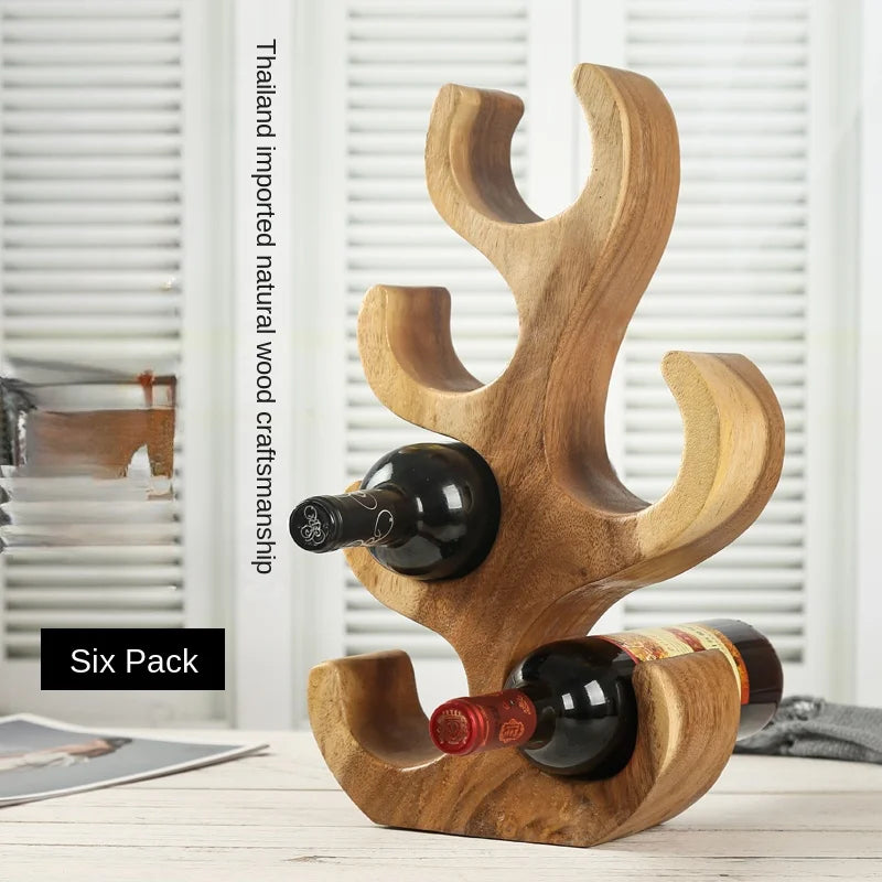Thai Style Coral Wood Wine Rack Carving Ornament Artistic Living Room Decor Study Cabinet Household Decoration