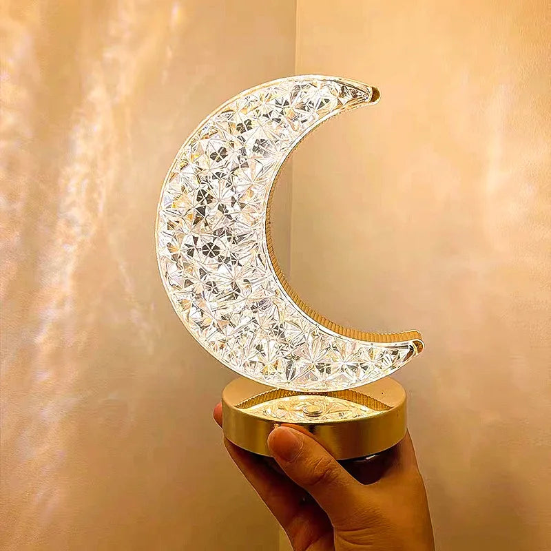 Room Home Decor Bedroom Crystal Touch Dimming Night Light Girls  Aesthetics USB Bedside LED Ambient Table 3d Moon Lamp