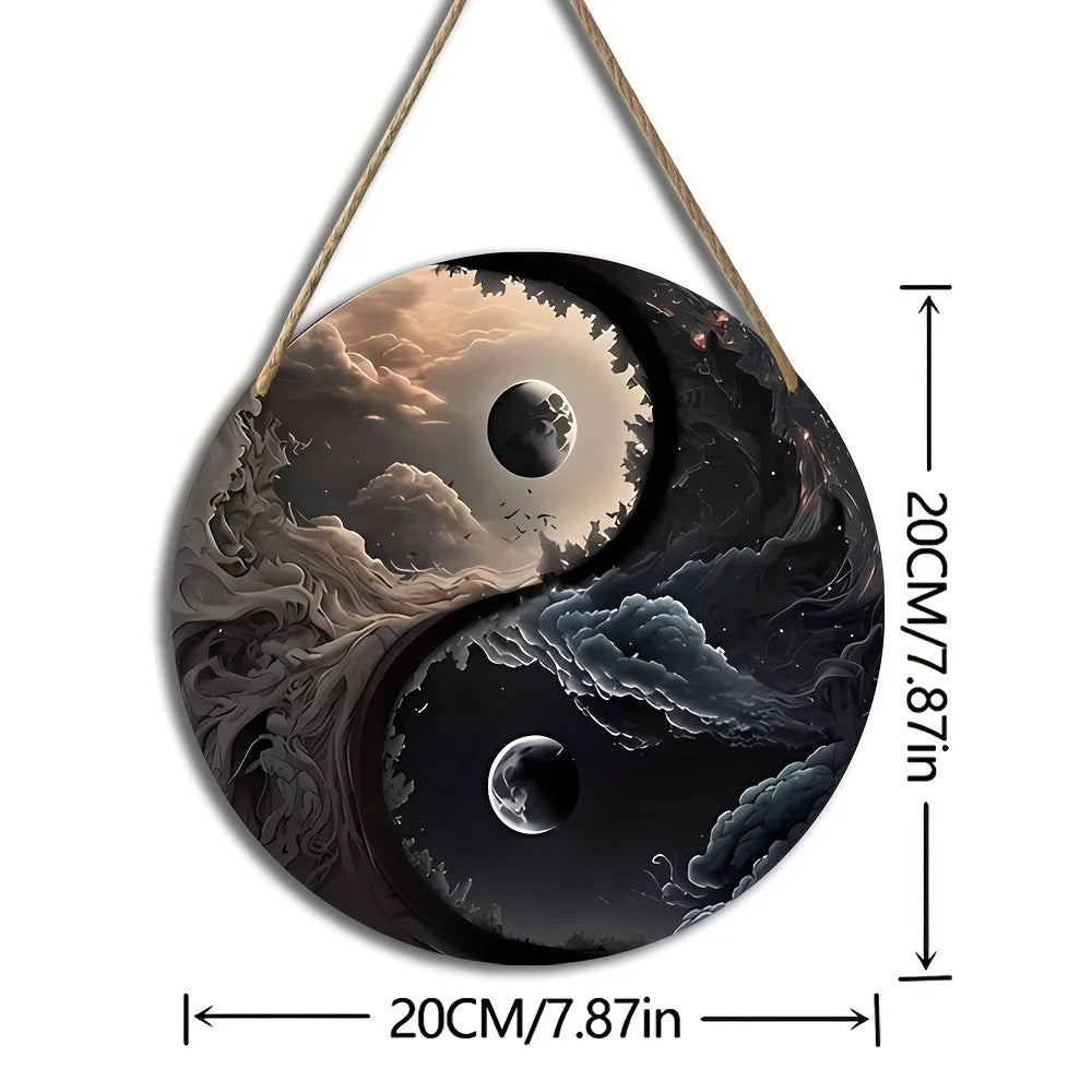 Yin Yang Wooden Wall Hanging-Day and Night Coexist,Circular Decor for Aesthetic Bedroom,Home,Wall,Window,Outdoor,Porch Decor