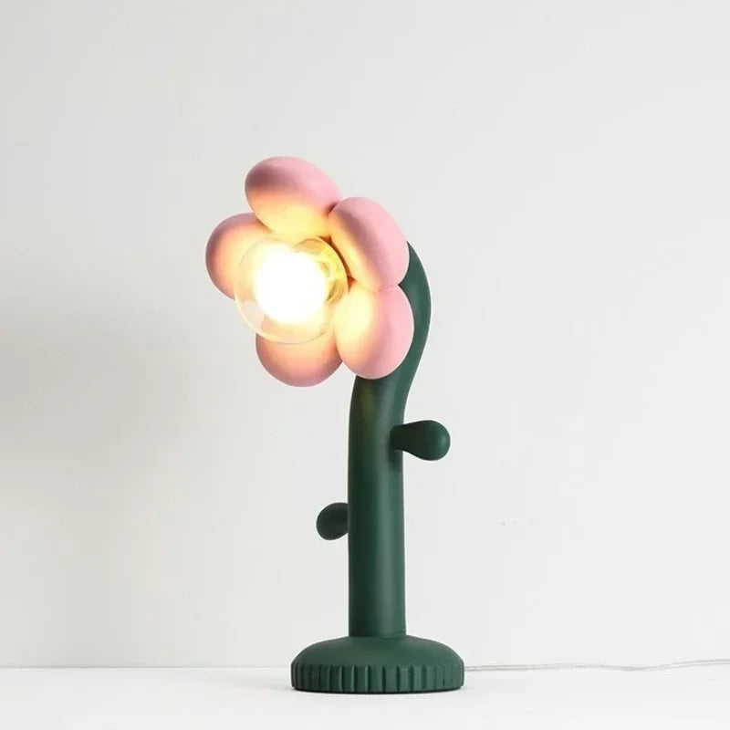 Flower Children's Room Decor Table Lamp Green Resin Desk LED Lighting Fixture Living Shop House Atmosphere Light table
