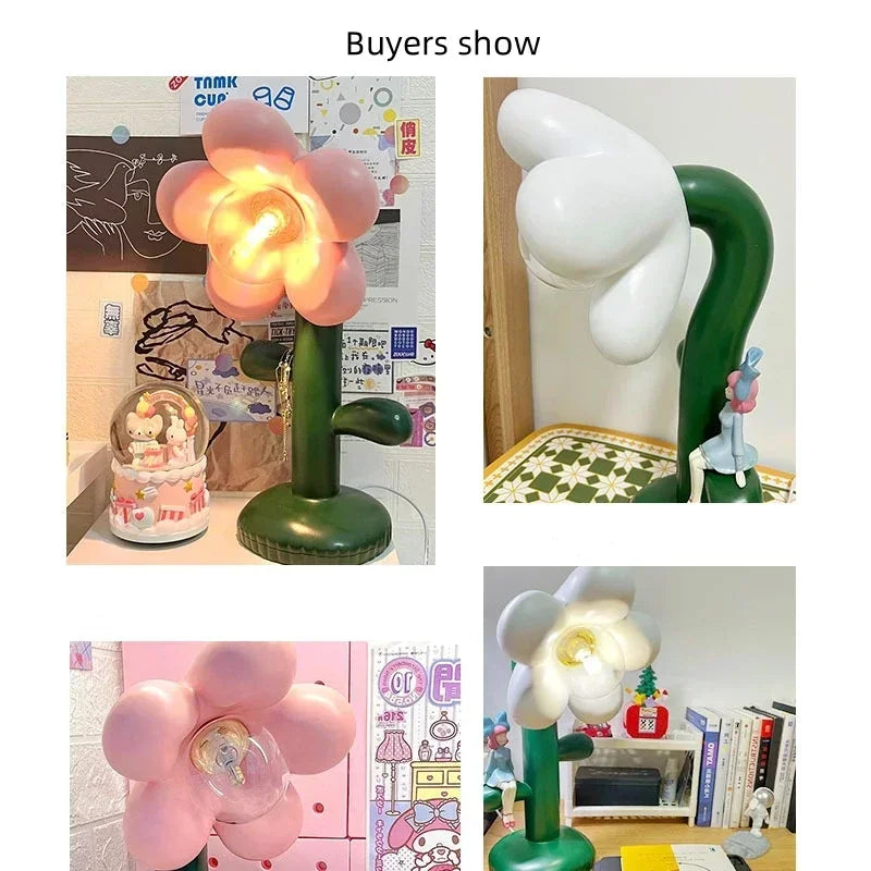 Flower Children's Room Decor Table Lamp Green Resin Desk LED Lighting Fixture Living Shop House Atmosphere Light table