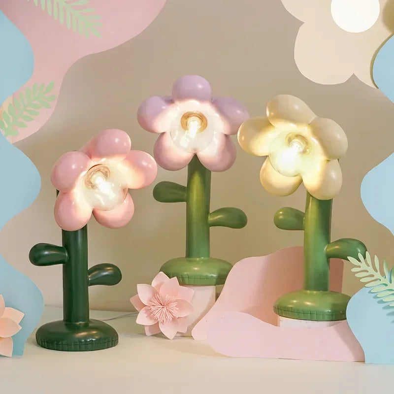 Flower Children's Room Decor Table Lamp Green Resin Desk LED Lighting Fixture Living Shop House Atmosphere Light table