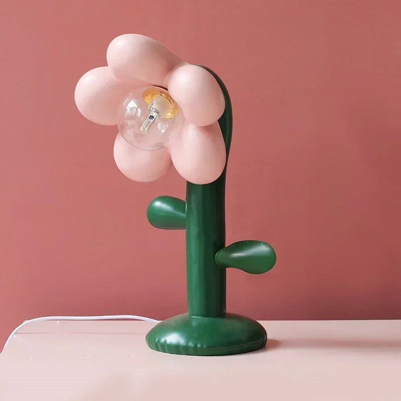 Flower Children's Room Decor Table Lamp Green Resin Desk LED Lighting Fixture Living Shop House Atmosphere Light table