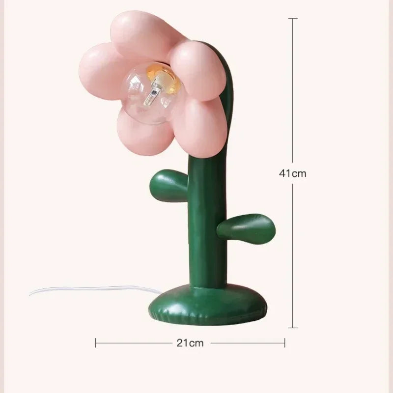 Flower Children's Room Decor Table Lamp Green Resin Desk LED Lighting Fixture Living Shop House Atmosphere Light table