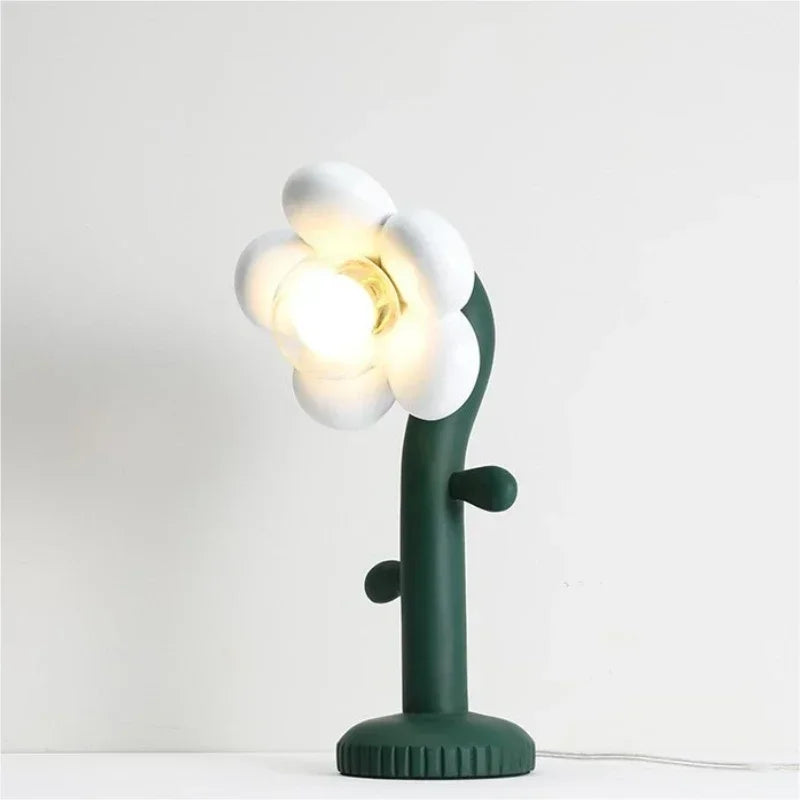 Flower Children's Room Decor Table Lamp Green Resin Desk LED Lighting Fixture Living Shop House Atmosphere Light table
