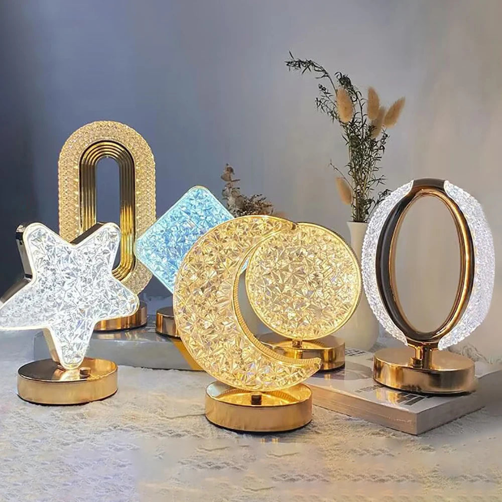 Room Home Decor Bedroom Crystal Touch Dimming Night Light Girls  Aesthetics USB Bedside LED Ambient Table 3d Moon Lamp