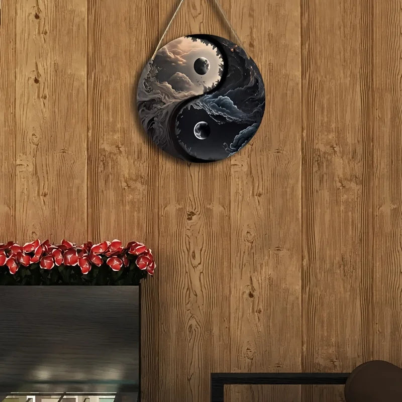 Yin Yang Wooden Wall Hanging-Day and Night Coexist,Circular Decor for Aesthetic Bedroom,Home,Wall,Window,Outdoor,Porch Decor