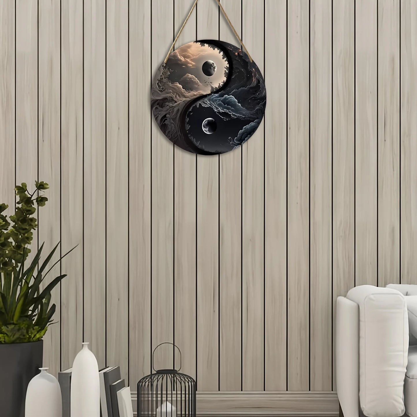 Yin Yang Wooden Wall Hanging-Day and Night Coexist,Circular Decor for Aesthetic Bedroom,Home,Wall,Window,Outdoor,Porch Decor