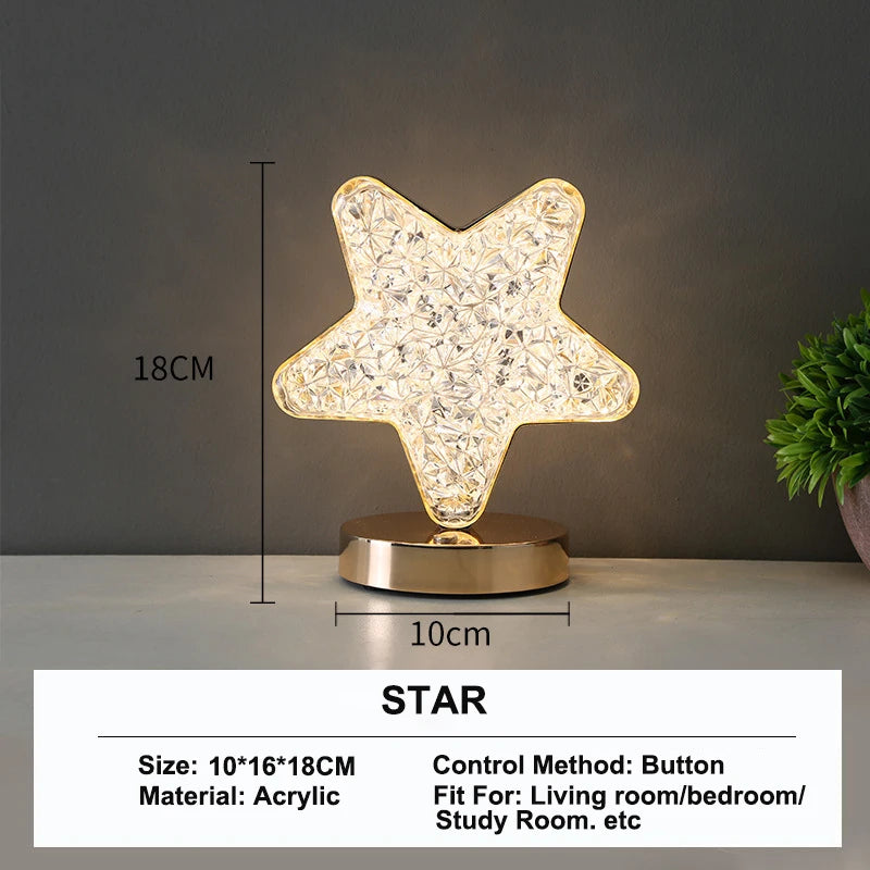 Room Home Decor Bedroom Crystal Touch Dimming Night Light Girls  Aesthetics USB Bedside LED Ambient Table 3d Moon Lamp